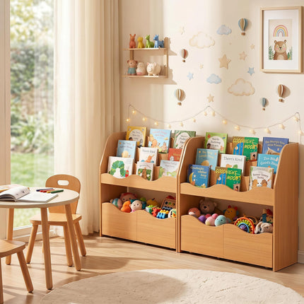 Costzon Wooden Kids Bookshelf with 2 Rolling Drawers | Montessori Toy Shelf
