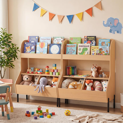 Costzon Montessori Kids Bookshelf | Toy Shelf w/ 2 Storage Bins & Open Shelf