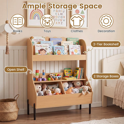 Costzon Montessori Kids Bookshelf | Toy Shelf w/ 2 Storage Bins & Open Shelf