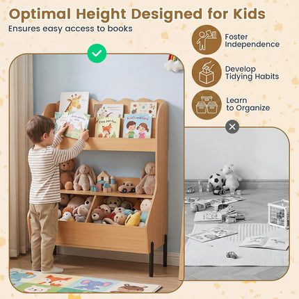 Costzon Montessori Kids Bookshelf | Toy Shelf w/ 2 Storage Bins & Open Shelf