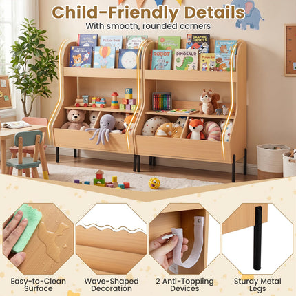 Costzon Montessori Kids Bookshelf | Toy Shelf w/ 2 Storage Bins & Open Shelf