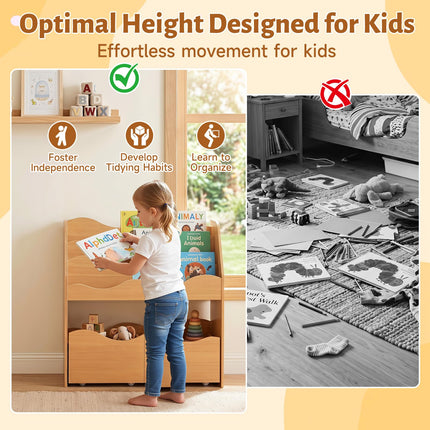 Costzon Wooden Kids Bookshelf with 2 Rolling Drawers | Montessori Toy Shelf