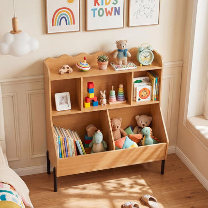 Costzon Kids Bookshelf with Legs | Toddler Toy Storage Cabinet with Cubes