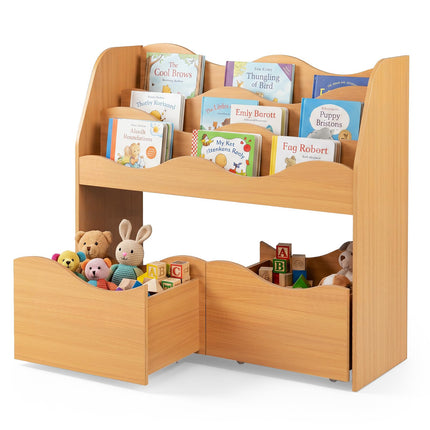 Costzon Wooden Kids Bookshelf with 2 Rolling Drawers | Montessori Toy Shelf