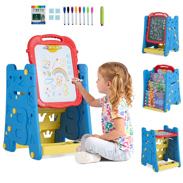 Costzon 4 in 1 Art Easel for Kids w/ Chalkboard & Whiteboard & Art Accessories