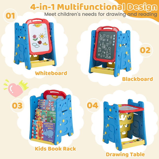 Costzon 4 in 1 Art Easel for Kids w/ Chalkboard & Whiteboard & Art Accessories