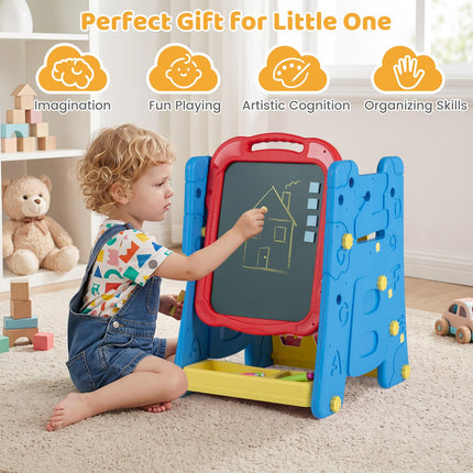 Costzon 4 in 1 Art Easel for Kids w/ Chalkboard & Whiteboard & Art Accessories