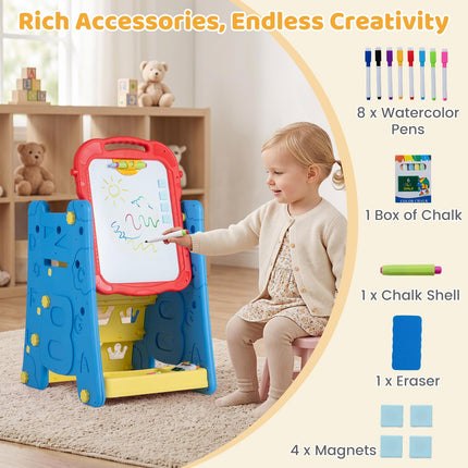 Costzon 4 in 1 Art Easel for Kids w/ Chalkboard & Whiteboard & Art Accessories
