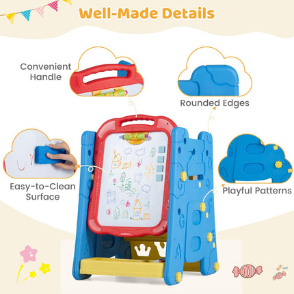 Costzon 4 in 1 Art Easel for Kids w/ Chalkboard & Whiteboard & Art Accessories