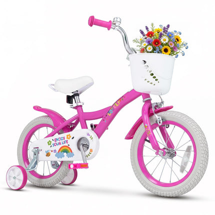BABY JOY 12 14 16 18 Inches Kids Bike for 3-8 Years Old w/ Training Wheels Front Basket & Dual Brake