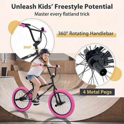 BABY JOY 20" Freestyle BMX Bicycle for Kids Teens & Adults w/ 360° Steering & 4 Pegs