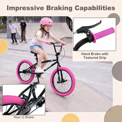 BABY JOY 20" Freestyle BMX Bicycle for Kids Teens & Adults w/ 360° Steering & 4 Pegs