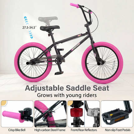BABY JOY 20" Freestyle BMX Bicycle for Kids Teens & Adults w/ 360° Steering & 4 Pegs