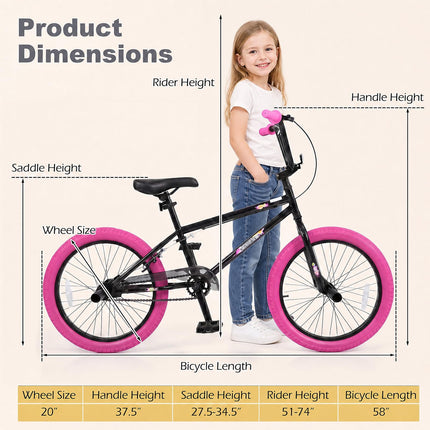 BABY JOY 20" Freestyle BMX Bicycle for Kids Teens & Adults w/ 360° Steering & 4 Pegs