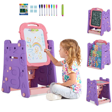 Costzon 4 in 1 Art Easel for Kids w/ Chalkboard & Whiteboard & Art Accessories