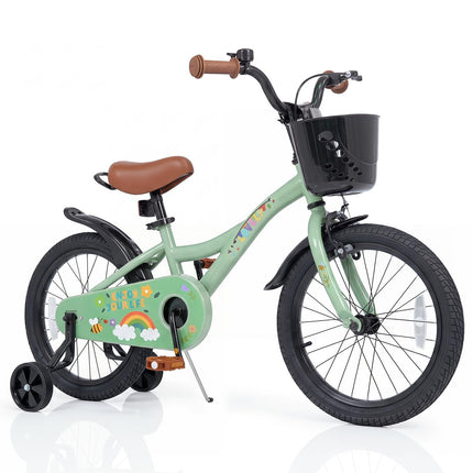 BABY JOY 12 14 16 18 Inches Kids Bike for 3-8 Years Old w/ Training Wheels Front Basket & Dual Brake