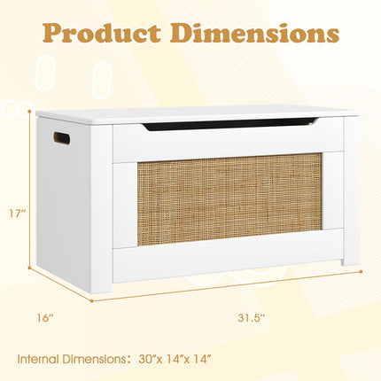 Costzon 31.5” Toy Chest for Kids, Rattan Toy Storage Box with Flip Top Lid & Safety Hinge