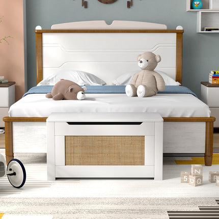 Costzon 31.5” Toy Chest for Kids, Rattan Toy Storage Box with Flip Top Lid & Safety Hinge