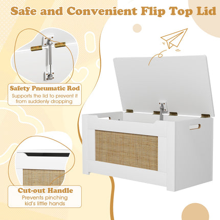Costzon 31.5” Toy Chest for Kids, Rattan Toy Storage Box with Flip Top Lid & Safety Hinge