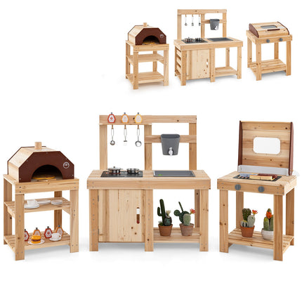 3-Piece Outdoor Kitchen Set, Wooden Mud Kitchen