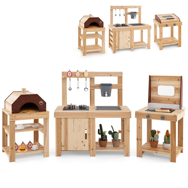 3-Piece Outdoor Kitchen Set, Wooden Mud Kitchen