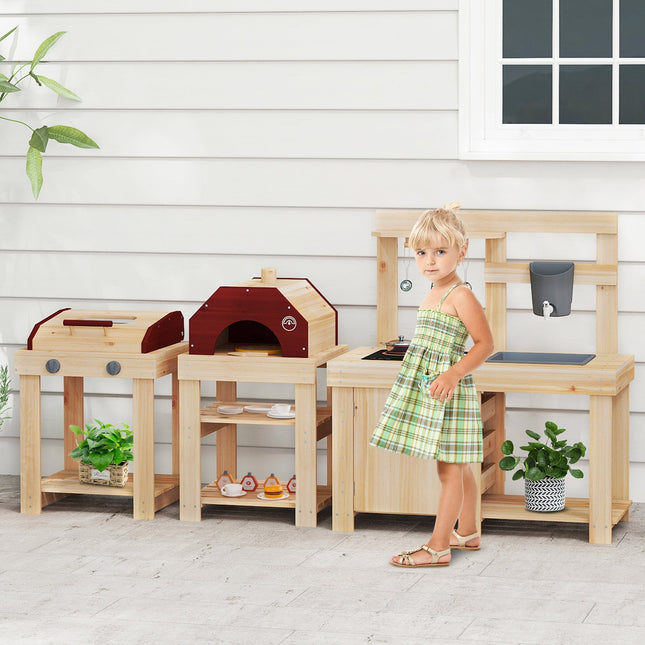 3-Piece Outdoor Kitchen Set, Wooden Mud Kitchen