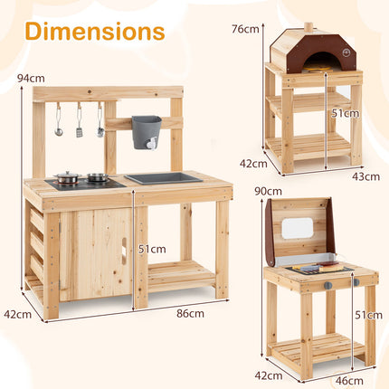 3-Piece Outdoor Kitchen Set, Wooden Mud Kitchen