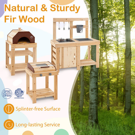 3-Piece Outdoor Kitchen Set, Wooden Mud Kitchen