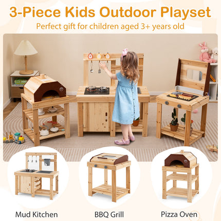 3-Piece Outdoor Kitchen Set, Wooden Mud Kitchen