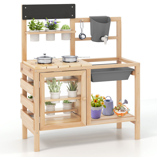 Mud Kitchen for Kids Outdoor, Patio Wooden Pretend Play Kitchen