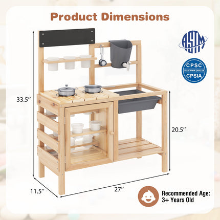 Mud Kitchen for Kids Outdoor, Patio Wooden Pretend Play Kitchen