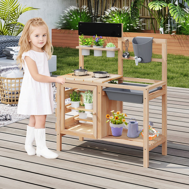 Mud Kitchen for Kids Outdoor, Patio Wooden Pretend Play Kitchen