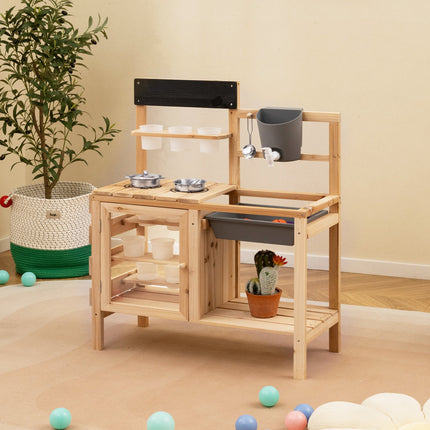 Mud Kitchen for Kids Outdoor, Patio Wooden Pretend Play Kitchen