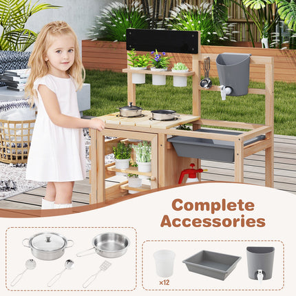 Mud Kitchen for Kids Outdoor, Patio Wooden Pretend Play Kitchen