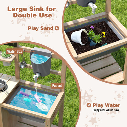 Mud Kitchen for Kids Outdoor, Patio Wooden Pretend Play Kitchen