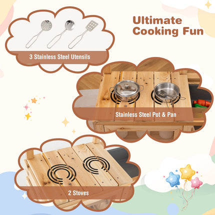 Mud Kitchen for Kids Outdoor, Patio Wooden Pretend Play Kitchen