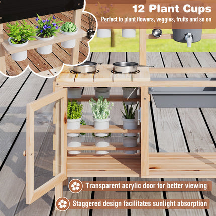 Mud Kitchen for Kids Outdoor, Patio Wooden Pretend Play Kitchen