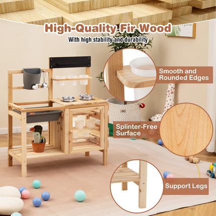 Mud Kitchen for Kids Outdoor, Patio Wooden Pretend Play Kitchen