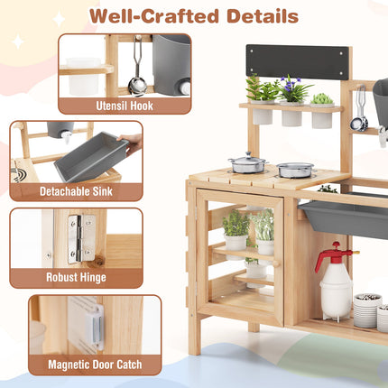 Mud Kitchen for Kids Outdoor, Patio Wooden Pretend Play Kitchen