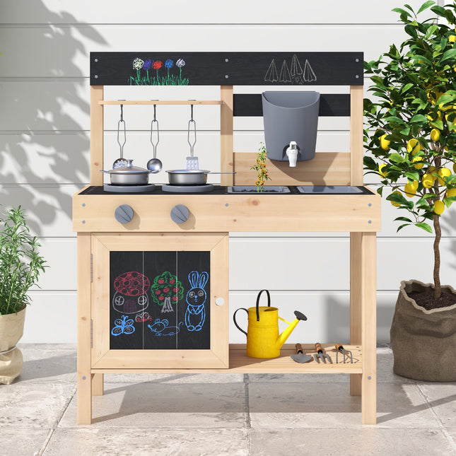 Costzon Mud Kitchen, Wooden Kids Kitchen Playset with 2 Removable Sinks