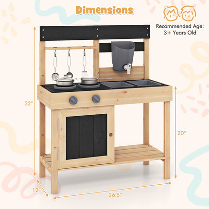 Costzon Mud Kitchen, Wooden Kids Kitchen Playset with 2 Removable Sinks