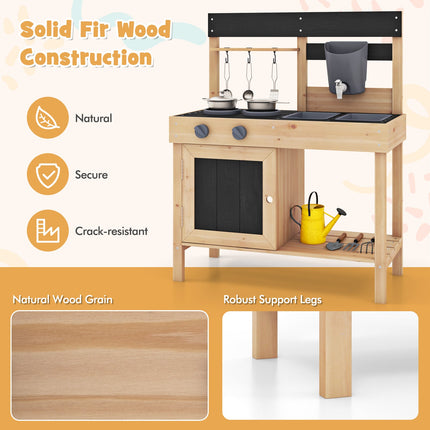 Costzon Mud Kitchen, Wooden Kids Kitchen Playset with 2 Removable Sinks
