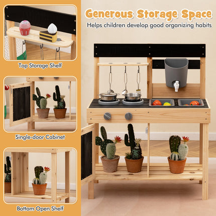 Costzon Mud Kitchen, Wooden Kids Kitchen Playset with 2 Removable Sinks