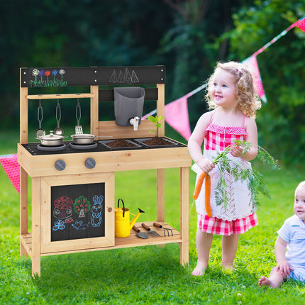 Costzon Mud Kitchen, Wooden Kids Kitchen Playset with 2 Removable Sinks