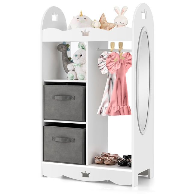 Costzon Kids Dress up Storage W/Mirror 2 Storage Bins & Cloth Hanger