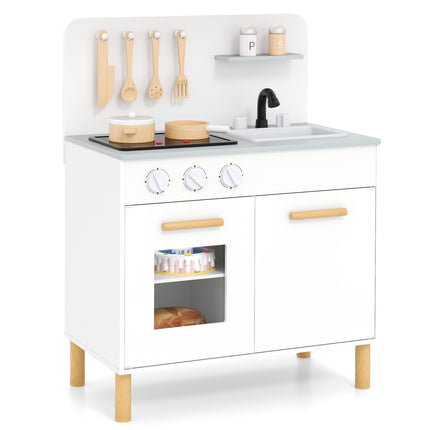Costzon Kids Kitchen Playset, Wooden Pretend Play Kitchen with Lights and Sounds
