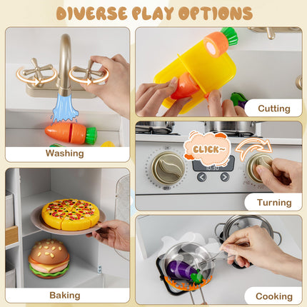 Costzon Wooden Kitchen Playset, Pretend Play Kitchen with Faucet, Sink, Stoves, Oven, Cookware & Play Food Accessories
