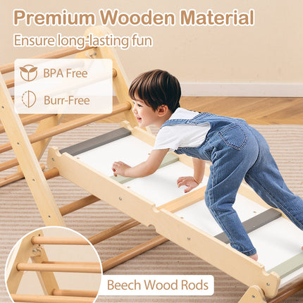 Costzon 3-in-1 Pikler Triangle Climbing Set, Kids Montessori Climbing Toys w/ Dual-Side Ramp & Adjustable Climbing Triangle
