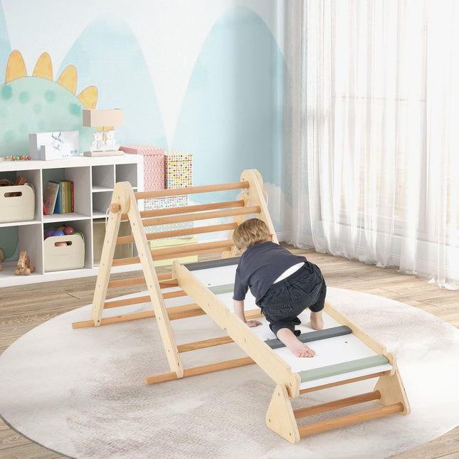 Costzon 3-in-1 Pikler Triangle Climbing Set, Kids Montessori Climbing Toys w/ Dual-Side Ramp & Adjustable Climbing Triangle