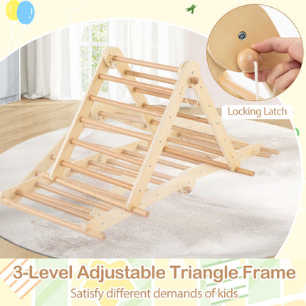 Costzon 3-in-1 Pikler Triangle Climbing Set, Kids Montessori Climbing Toys w/ Dual-Side Ramp & Adjustable Climbing Triangle